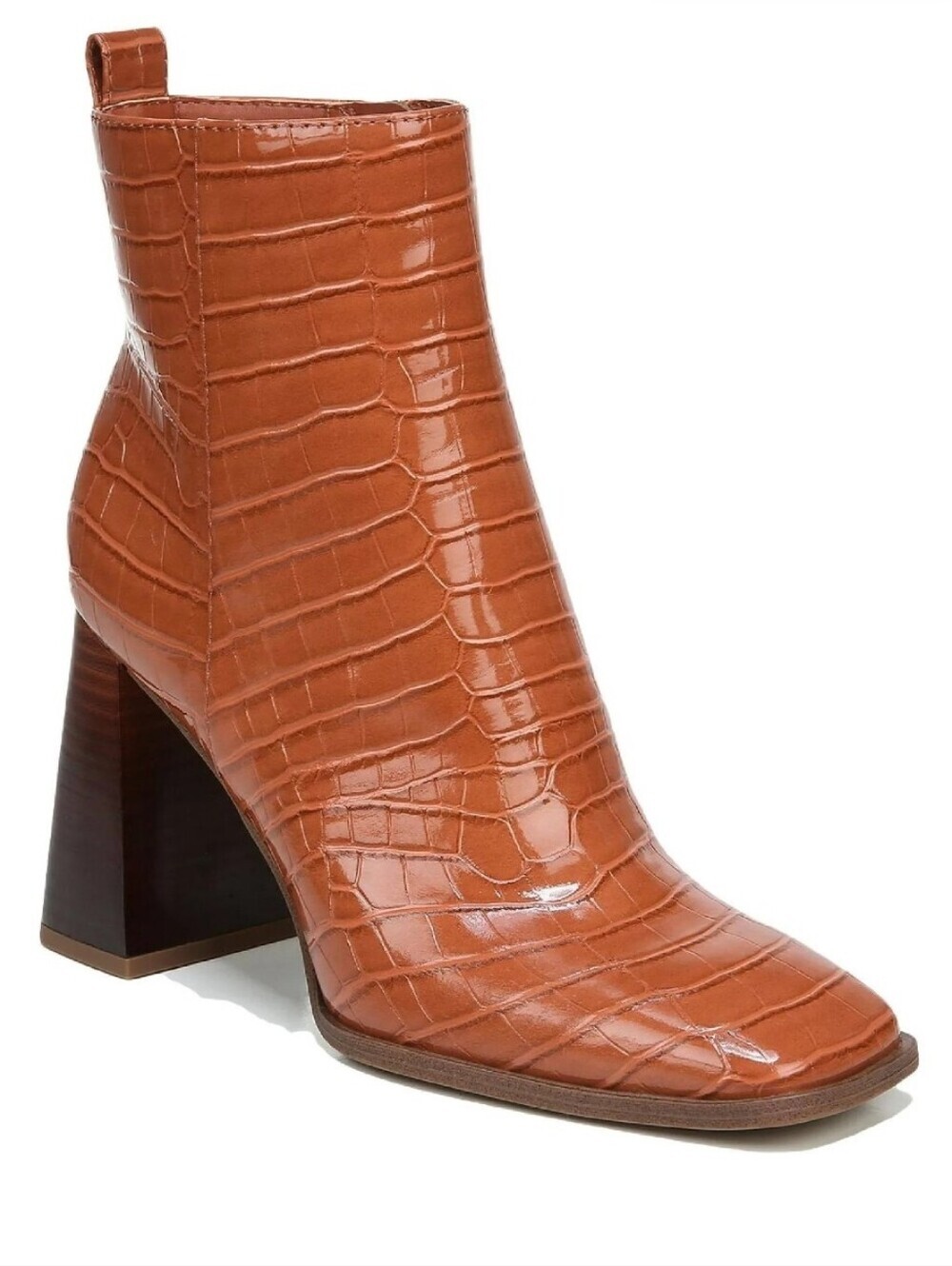 Circus by Sam Edelman NEW Croc-Embossed Cognac Block Heel Ankle Boot Sz 9.5